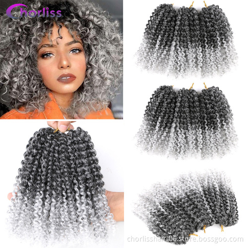 Wholesale New Water Wave Curly Hair Bob Kinky Curly Synthetic Braid 8" Ombre Marley Crochet Braids Synthetic Hair Extension